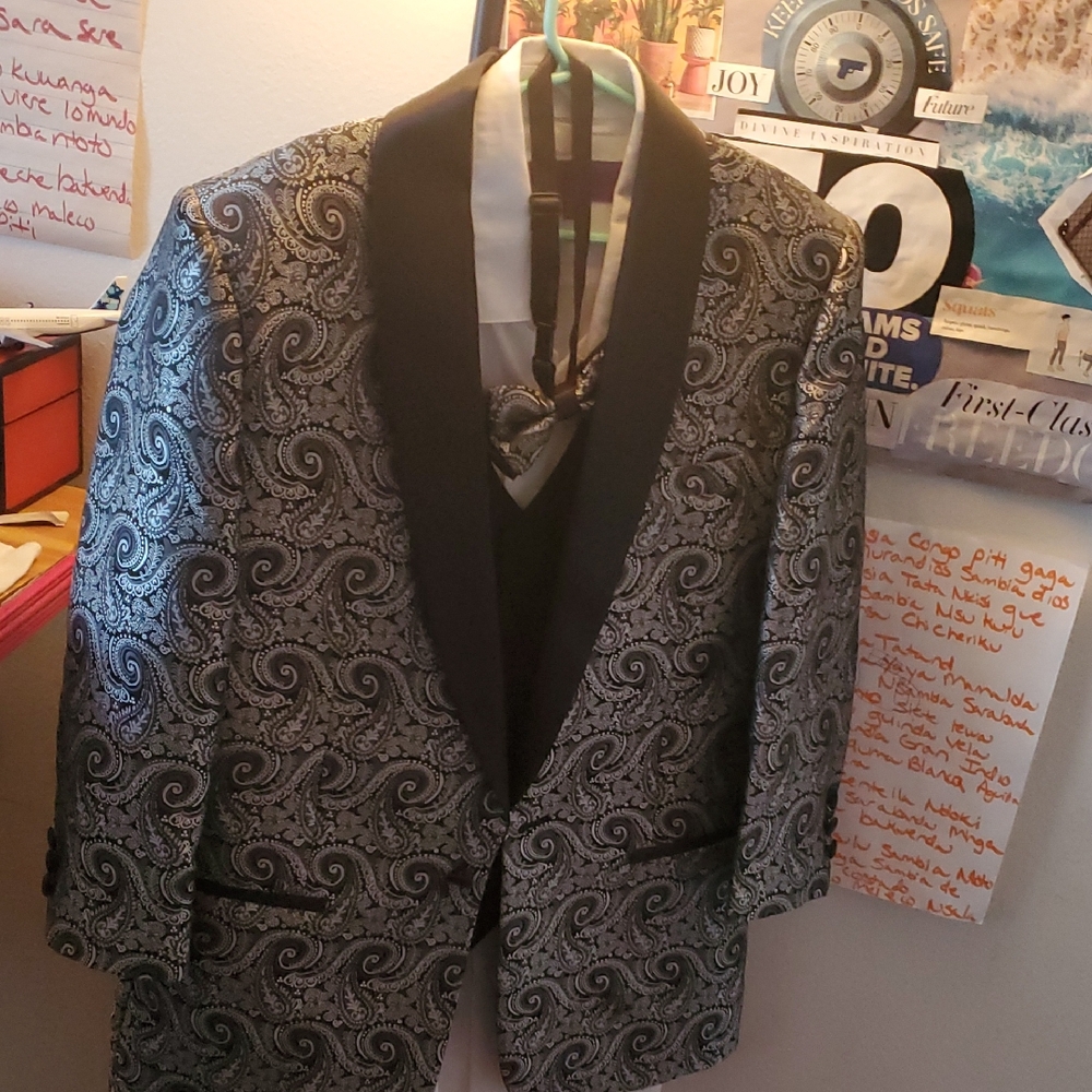 Elegant Black and Silver Paisley suit